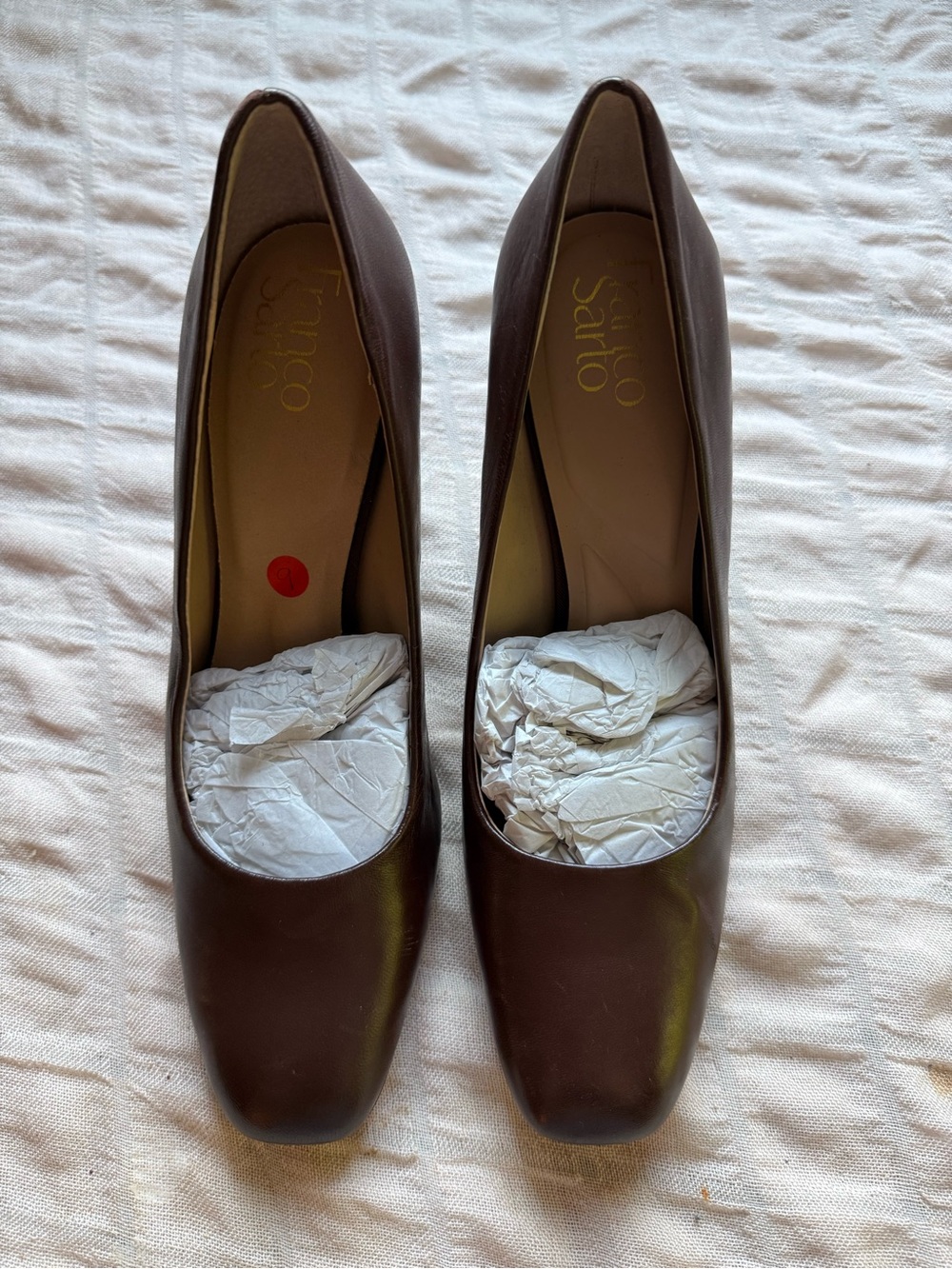 Franco Sarto Chocolate Brown Leather Round-Toe High Heel Pumps - Picture 2 of 6